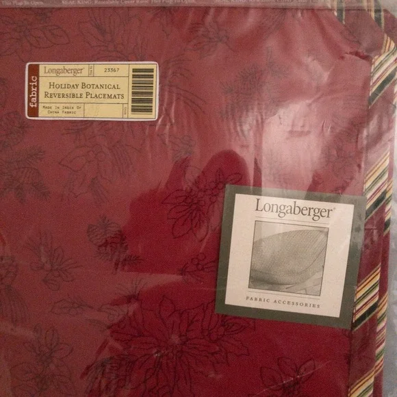 Longaburger Christmas Holiday Botanical Reversible 100% Cotton Placemat 2 Pack - Picture 4 of 10